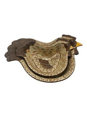 Temp-tations Old World Brown Ceramic Set of 2 RoosterHen Serving Dishes Vintage